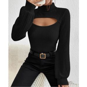 Luxe Black Cutout Turtleneck Top